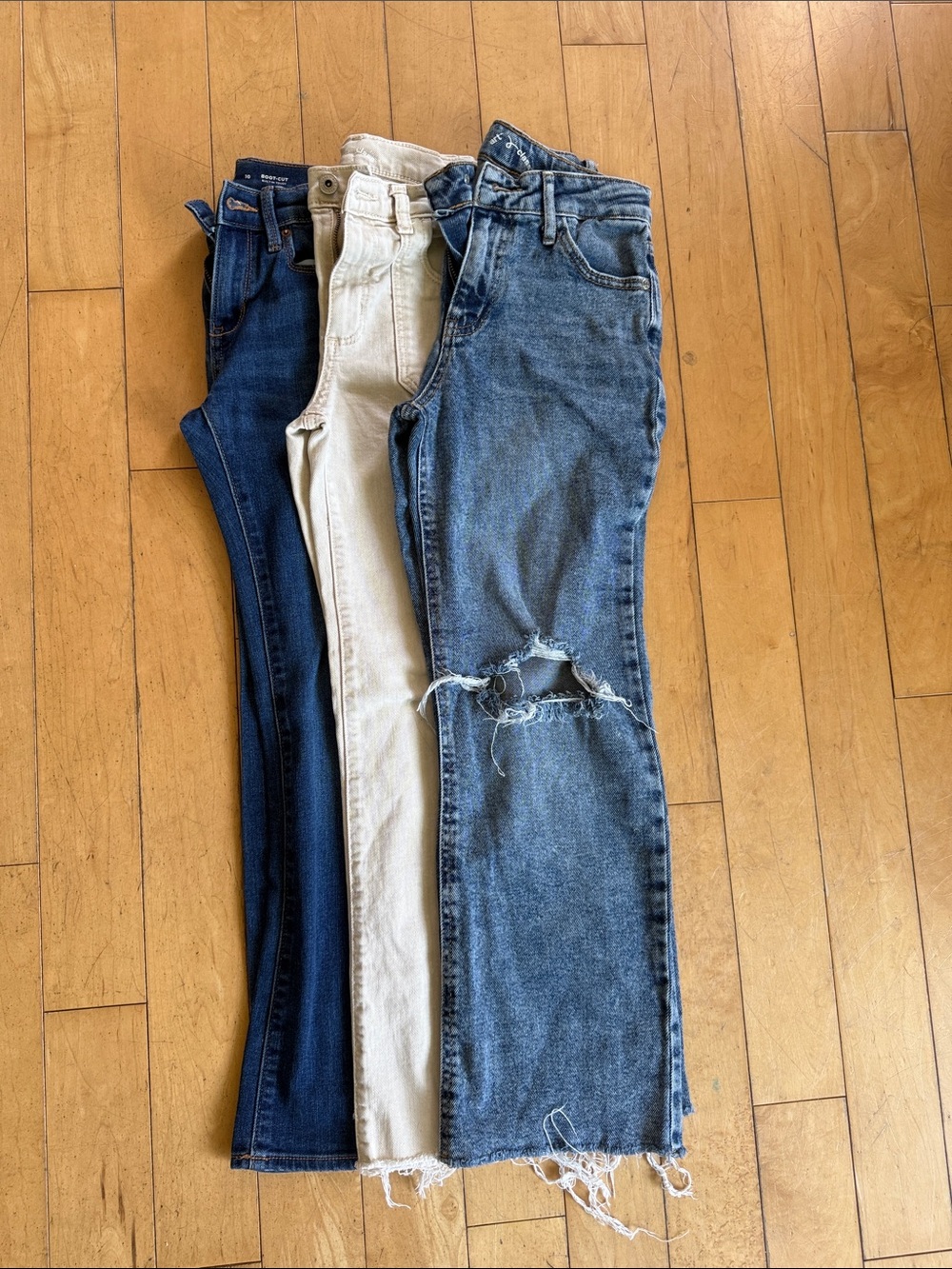 Girls High-Rise Distressed Jeans - Blue, Ivory, Dark Blue
